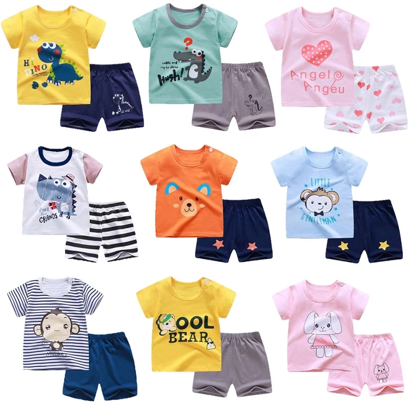 
Children Summer Half Sleeves Pajamas Baby Clothes Sets Infant Pink Sleepwear 