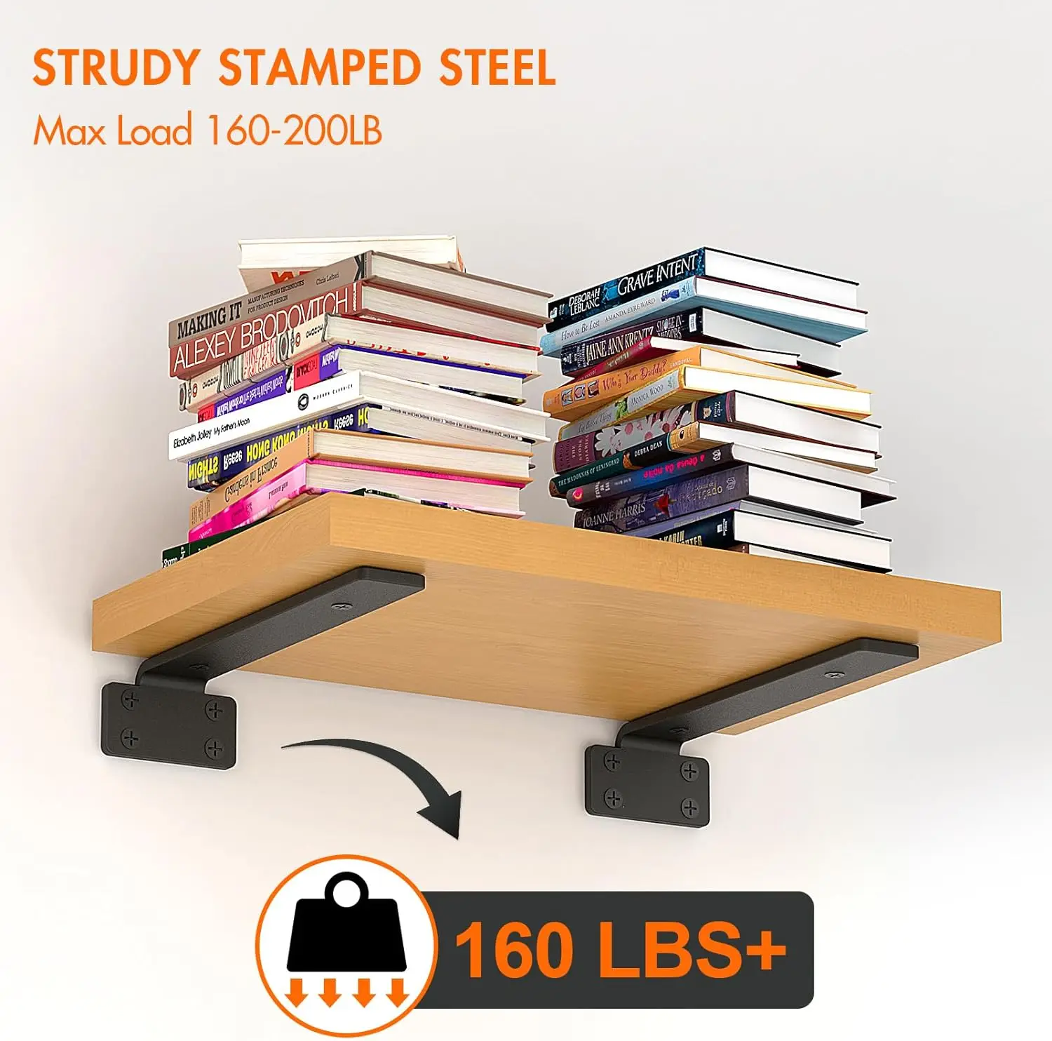 10 Inch Black Floating Shelf Bracket Heavy Duty Metal Wall Shelf Brackets with 1/5 Inch Thick and Holds 160+lb for Wood Shelves