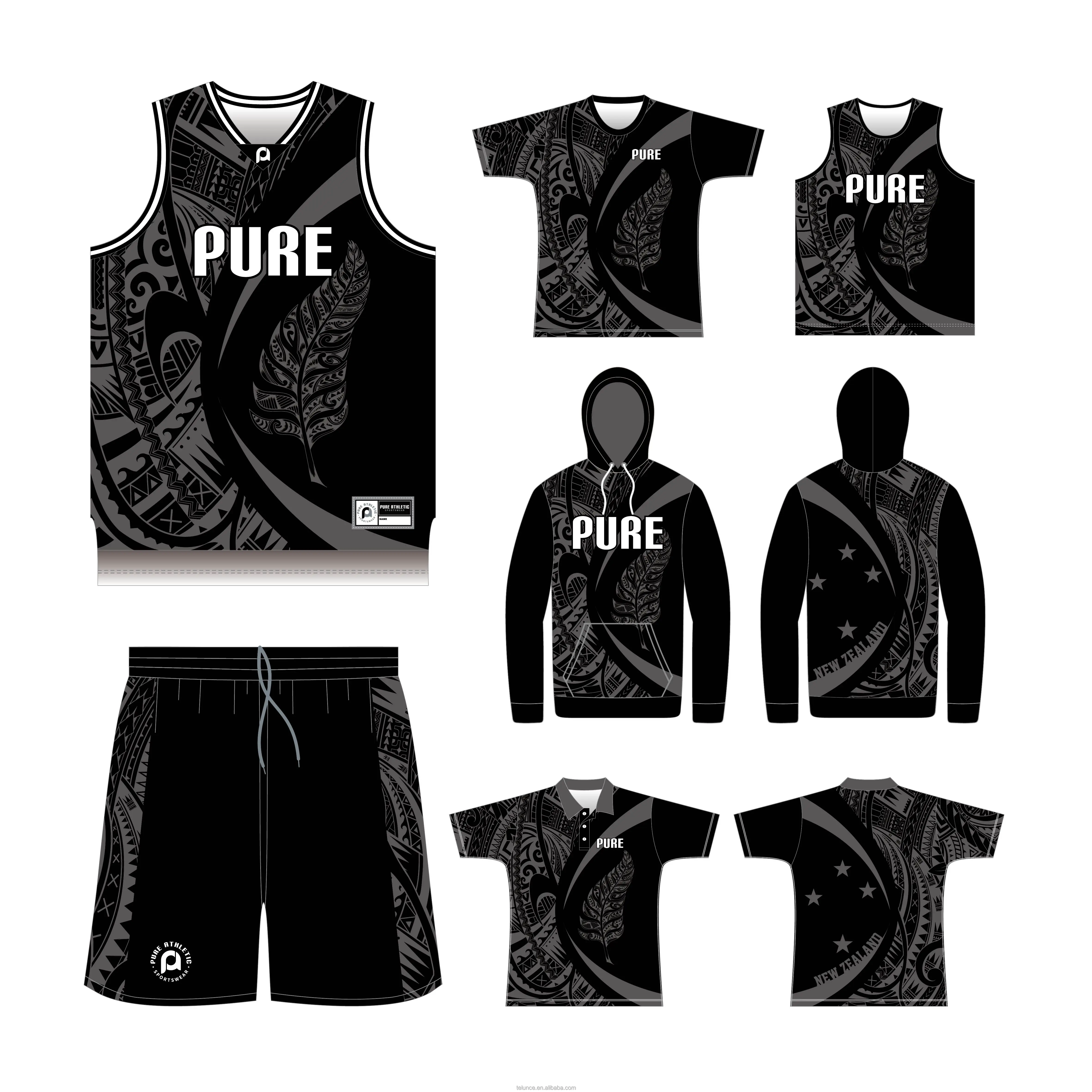 PURE Custom  NZ Polynesian Tribal Basketball Jersey Wholesale Team Own Design Basketball Singlets Rugby Hoodie  Uniforms