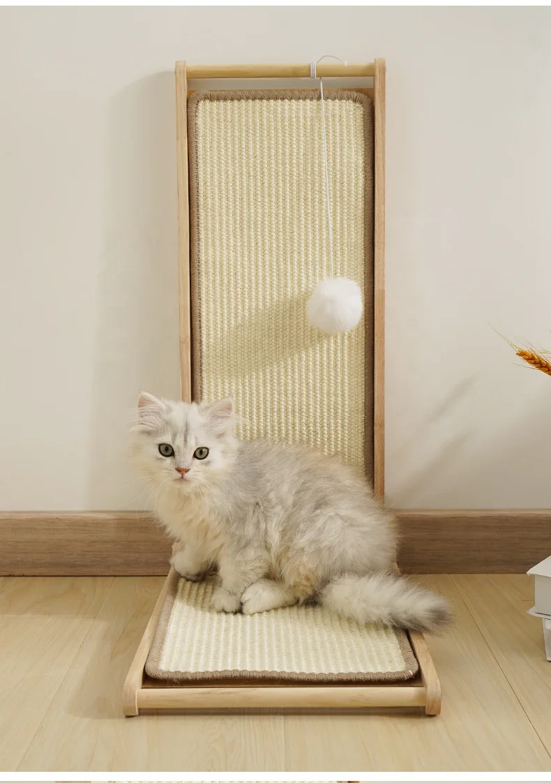 New Arrival L Shape Cat Scratcher Sisal No Debris Cat Scratching Board with Ball Toy Solid Wood Furniture Protector for Cats