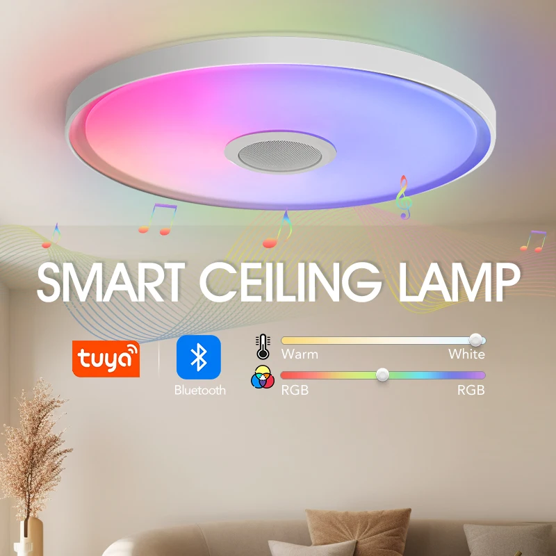220V Tuya Smart Ceiling Light Modern White Iron Body Home Smart Lamps Bluetooth Sound Play CCT Bedroom Living Room DIY Features