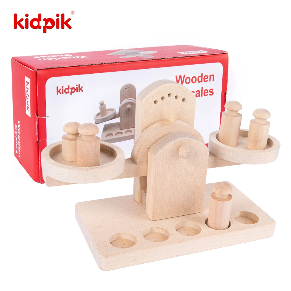Low Moq Logical Thinking Toy Hand-Made Montessori Wooden Balance Build Block Balance Scale Beam Balance Weighing Scale