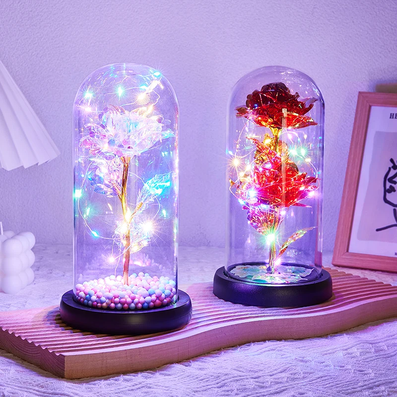 Подарок на день матери UO 2023 большой размер роза искусственный цветок в стеклянном куполе Светодиодная лампа вечная галактика Роза 24k золото подарочной коробке