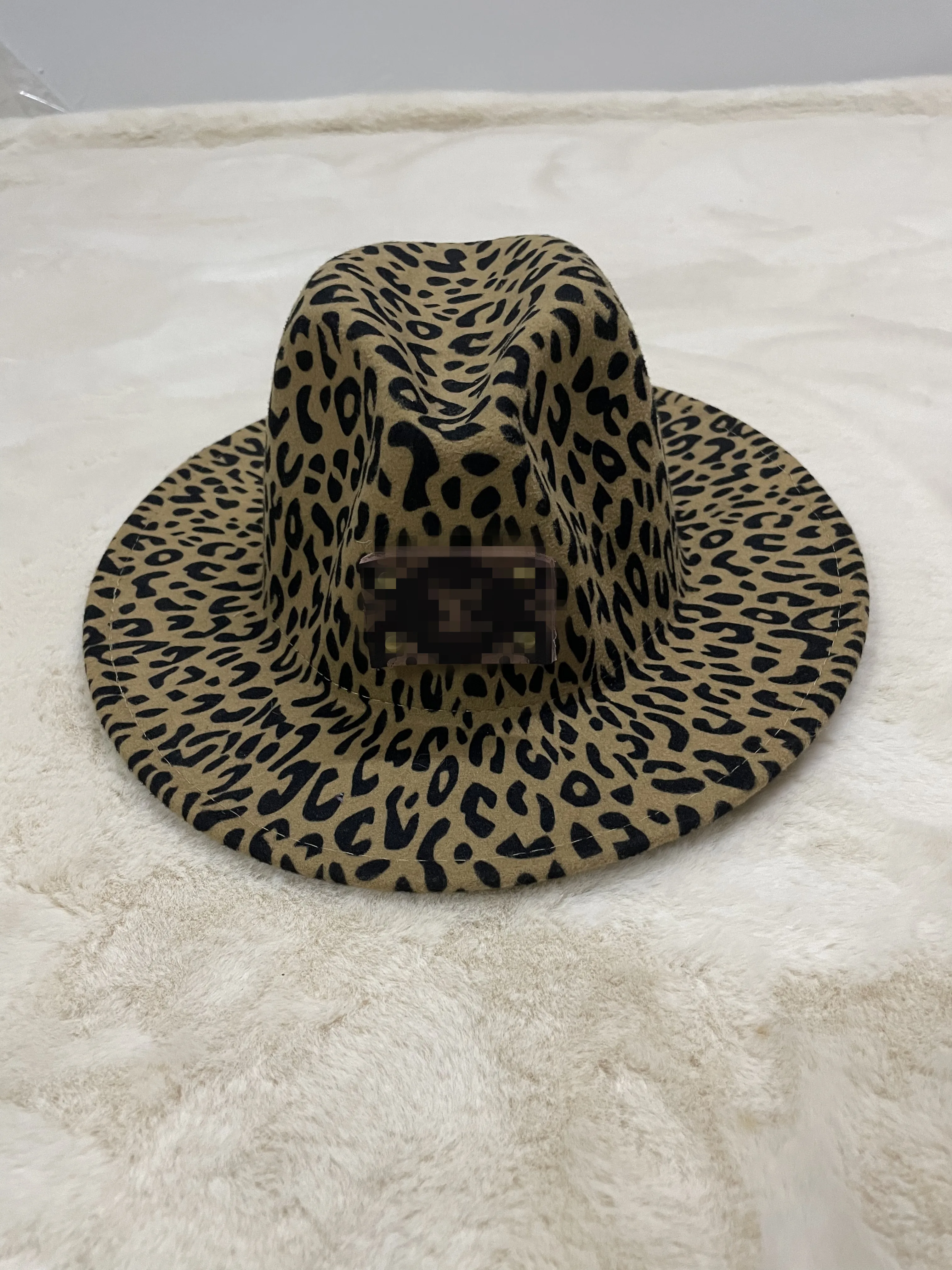 New Style Autumn Winter Classical LOGO Leopard Print Big Wide Brim Jazz Hat Men and Women Top Hat Fedora Hats