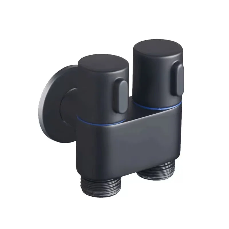 New Arrival Black Toilet Bathroom Tap Angle Valve Two-Way Dual Outlet Faucet Wall Mounted Copper Washing Machine Tap