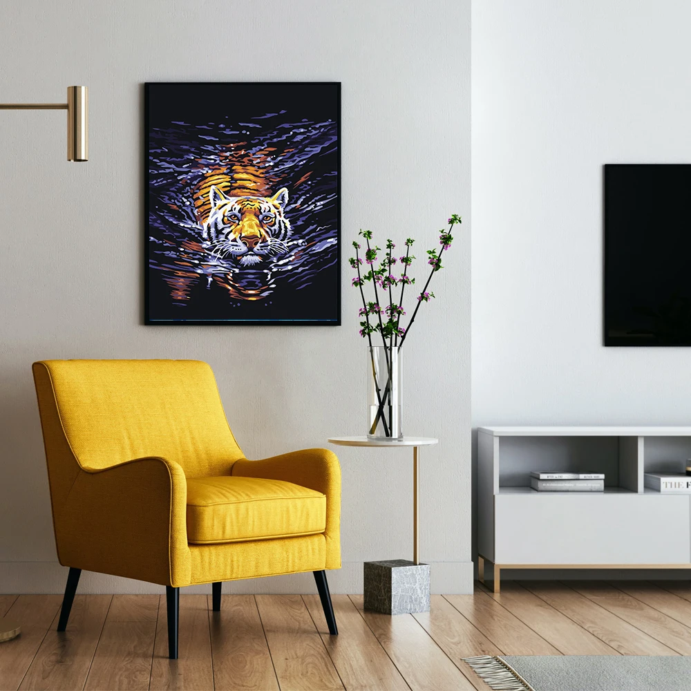 Hot New Deisgn Water Tiger Premium Diamond Painting For House Wall