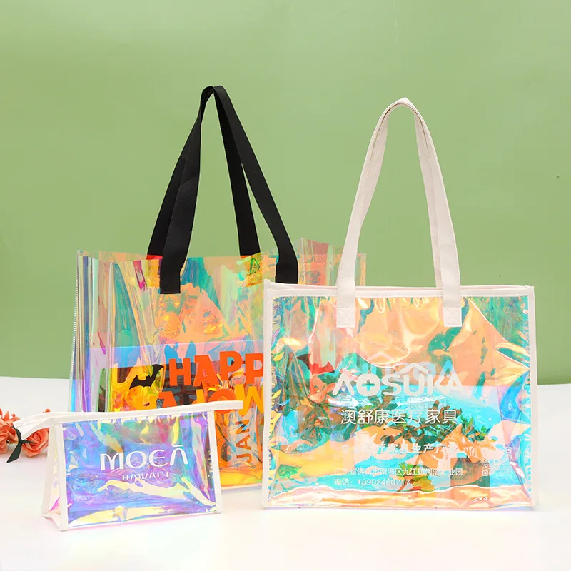 Luxury Waterproof Designed Logo Printed Foldable Plastic Reusable Promotional Shopping Clear PVC Custom Transparent Tote Bag