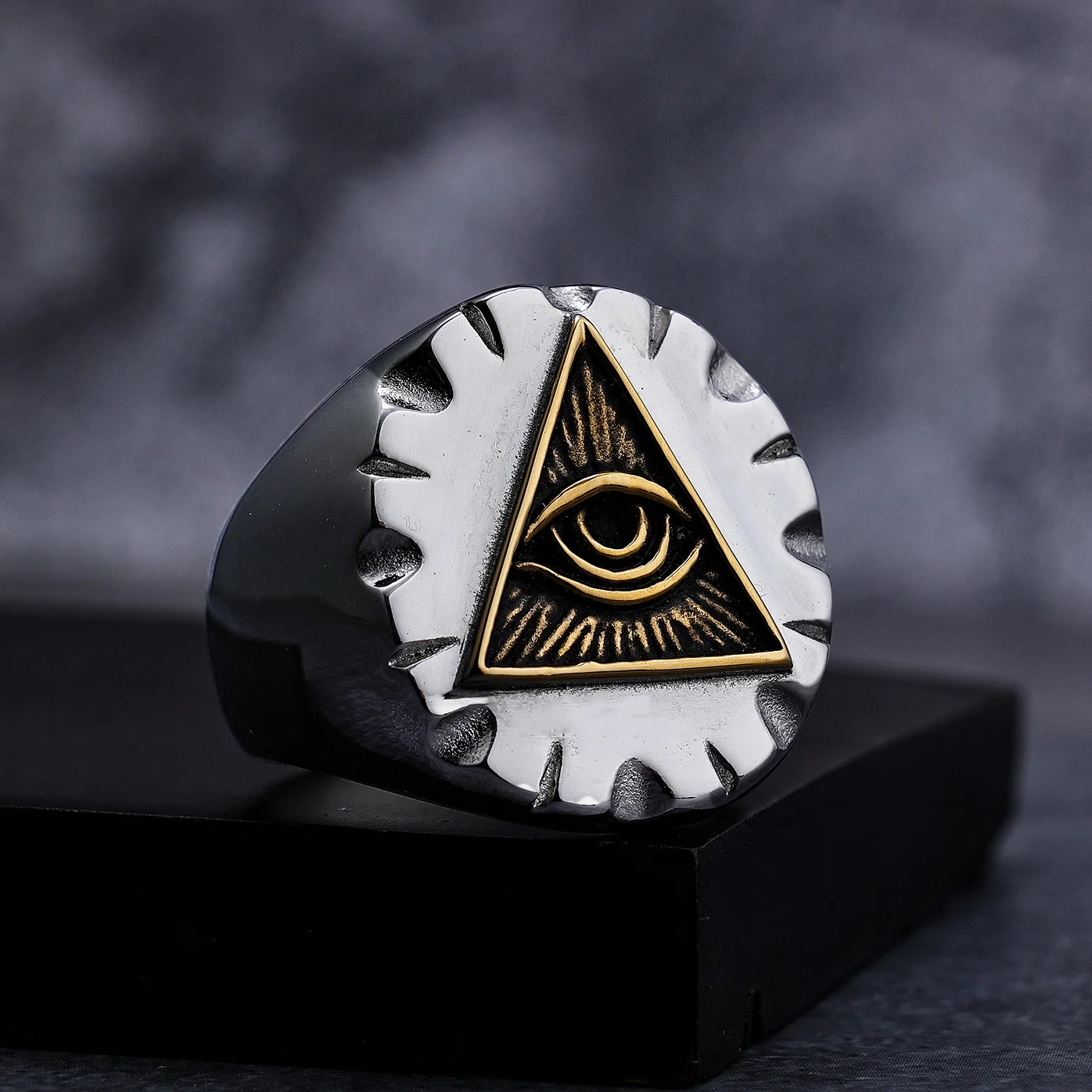 All Seeing Eye Ring  Illuminati Eye of Providence Pyramid Triangle Amulet Retro Ancient Symbol Finger Rings for Men