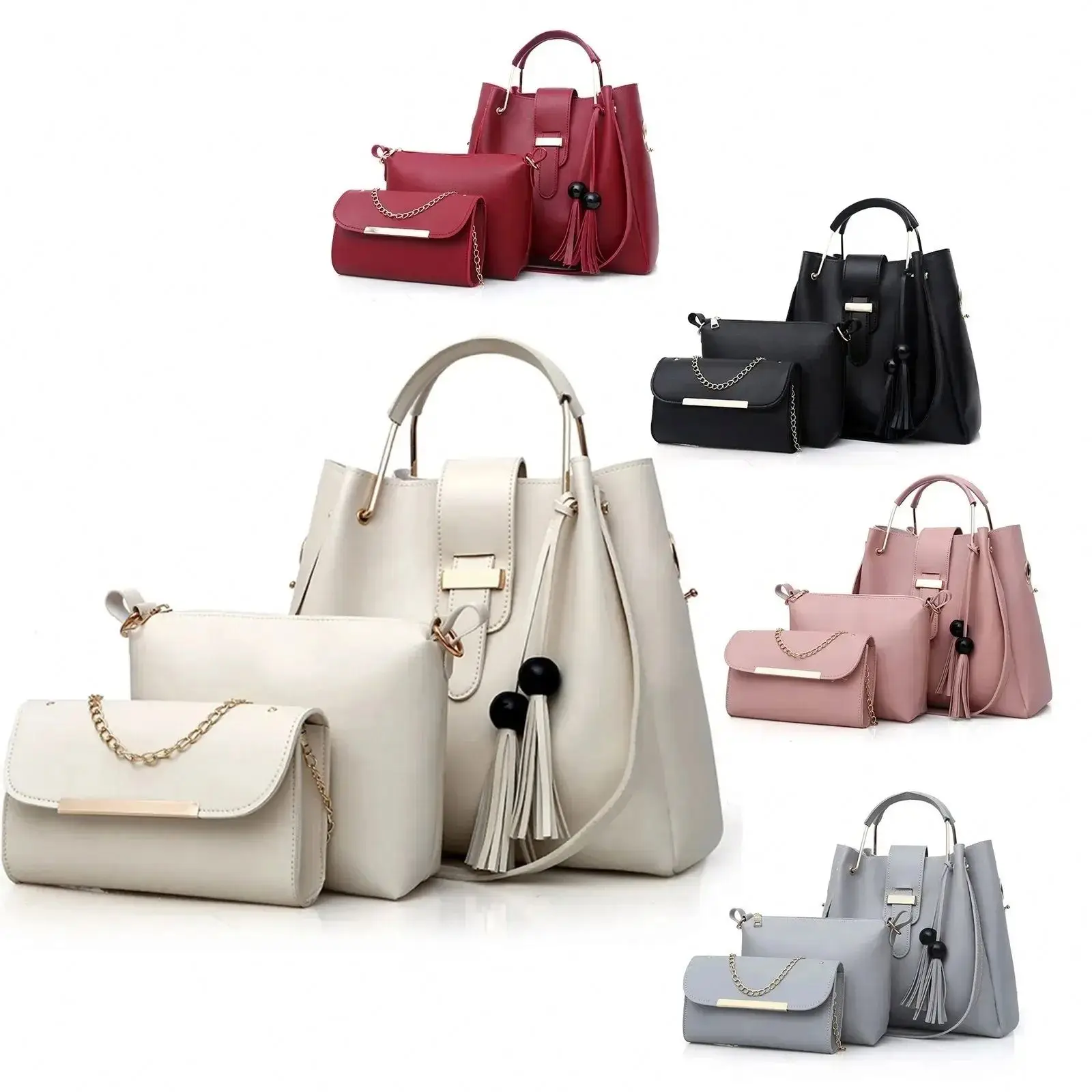 I-0222 Cheap handbag 3 in 1 set bag western women handbags and wallets sets lack color custom satchel handbag and purse