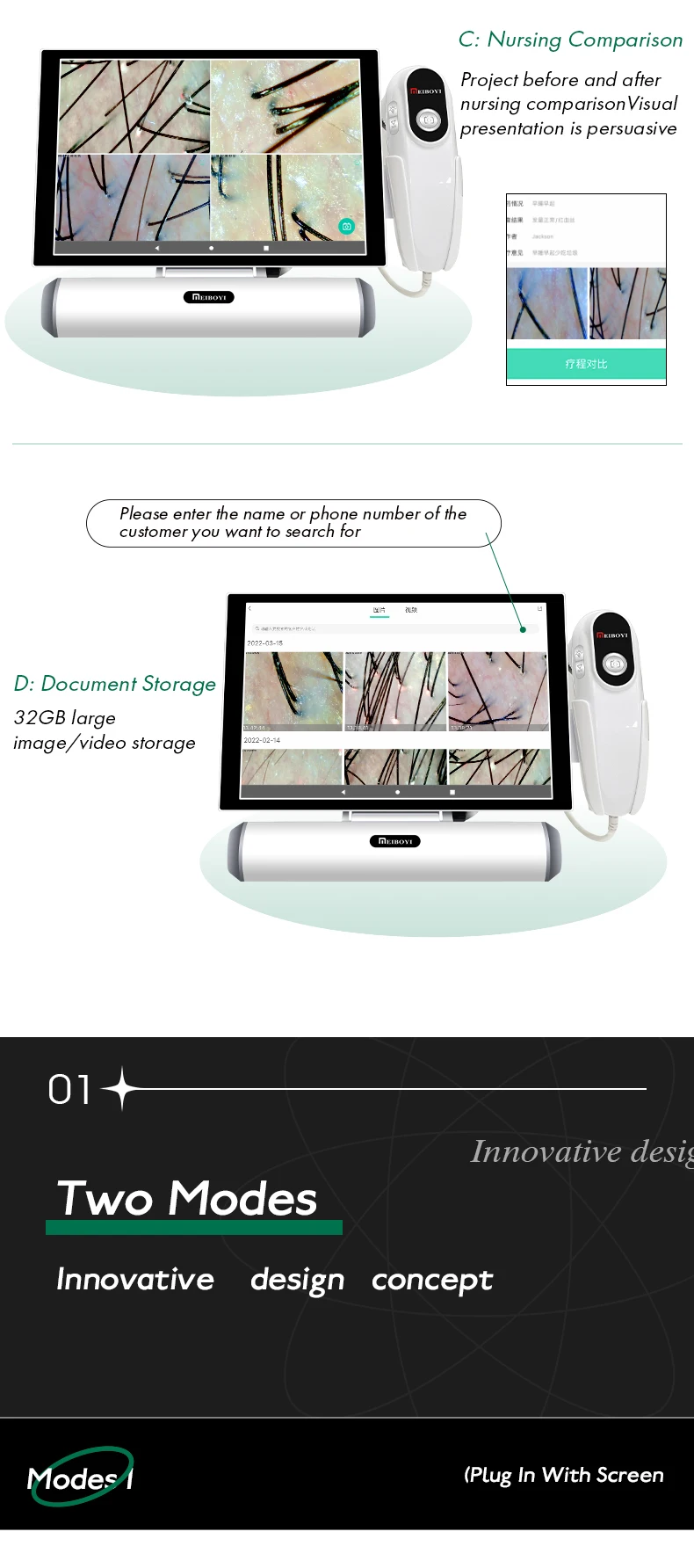 Meiboyi 2024 products smart HD touch screen hair detector analyzer scalp camera skin analyzer Head analysis machine Beautys