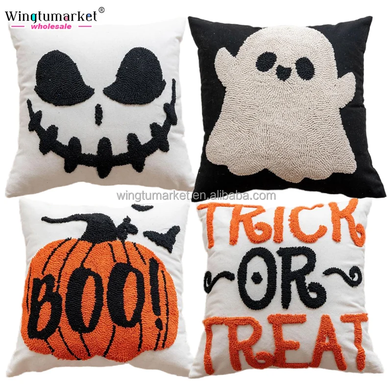 Wholesale chenille embroidered pillow slip silk couch halloween decorative pillowcase pumpkin ghost spooky throw pillow covers