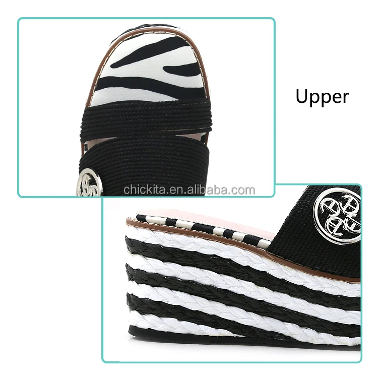 Lady two band Rope braided vamp upper  with trendy rround buckle  on braid woven Espadrille woman square toes wedge lady sandal