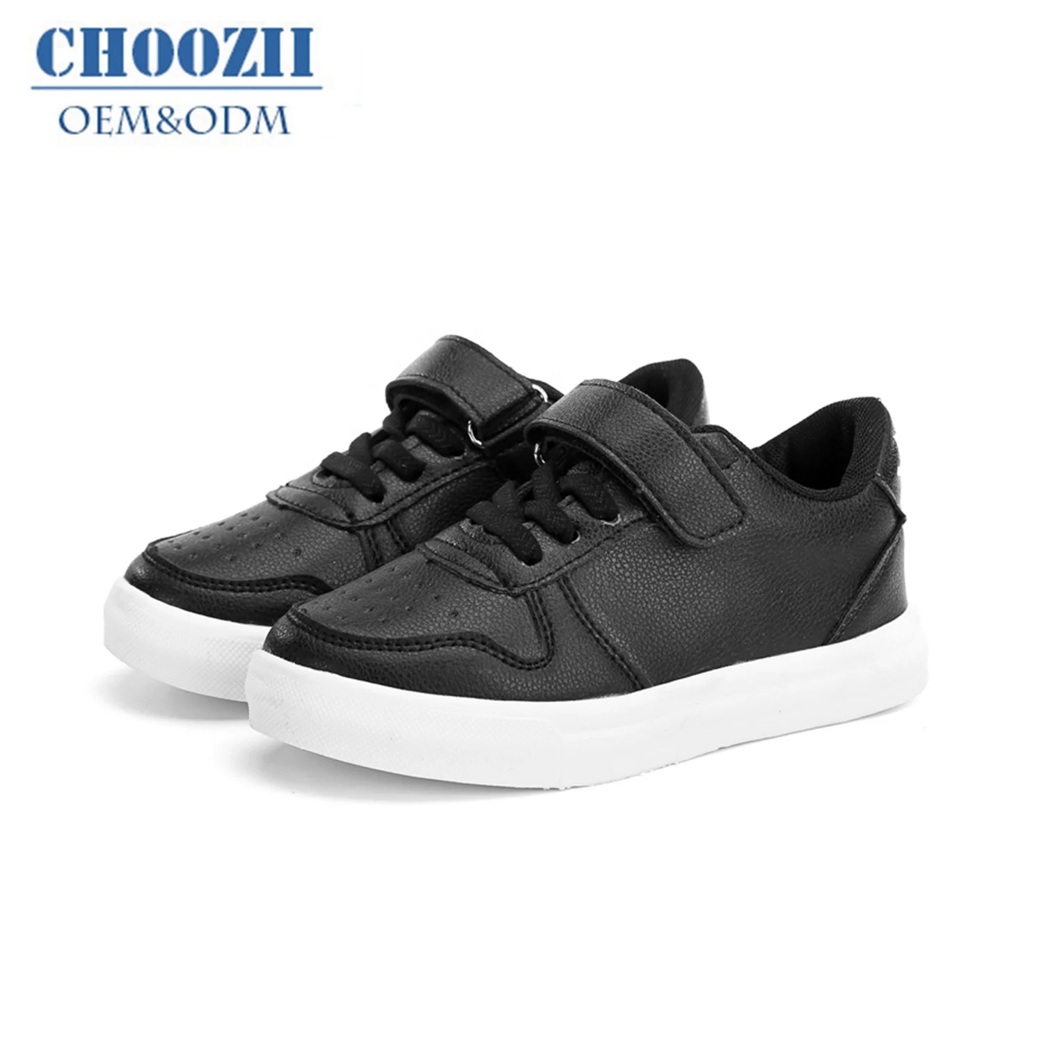 Choozii Wholesaler New Design Fashion Kids Black Genuine Leather Sneakers Style School Shoes Boys Shoes