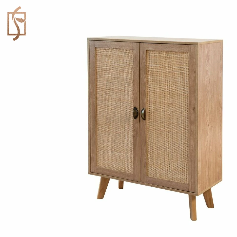 High Modern Living Room Furniture Natural Rattan doors Wooden 2 Doors
