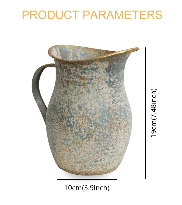 Wholesale Rustic Shabby Flower Vase Pot Metal Vintage  Milk Jug Small Vases for Flower Vase home decor