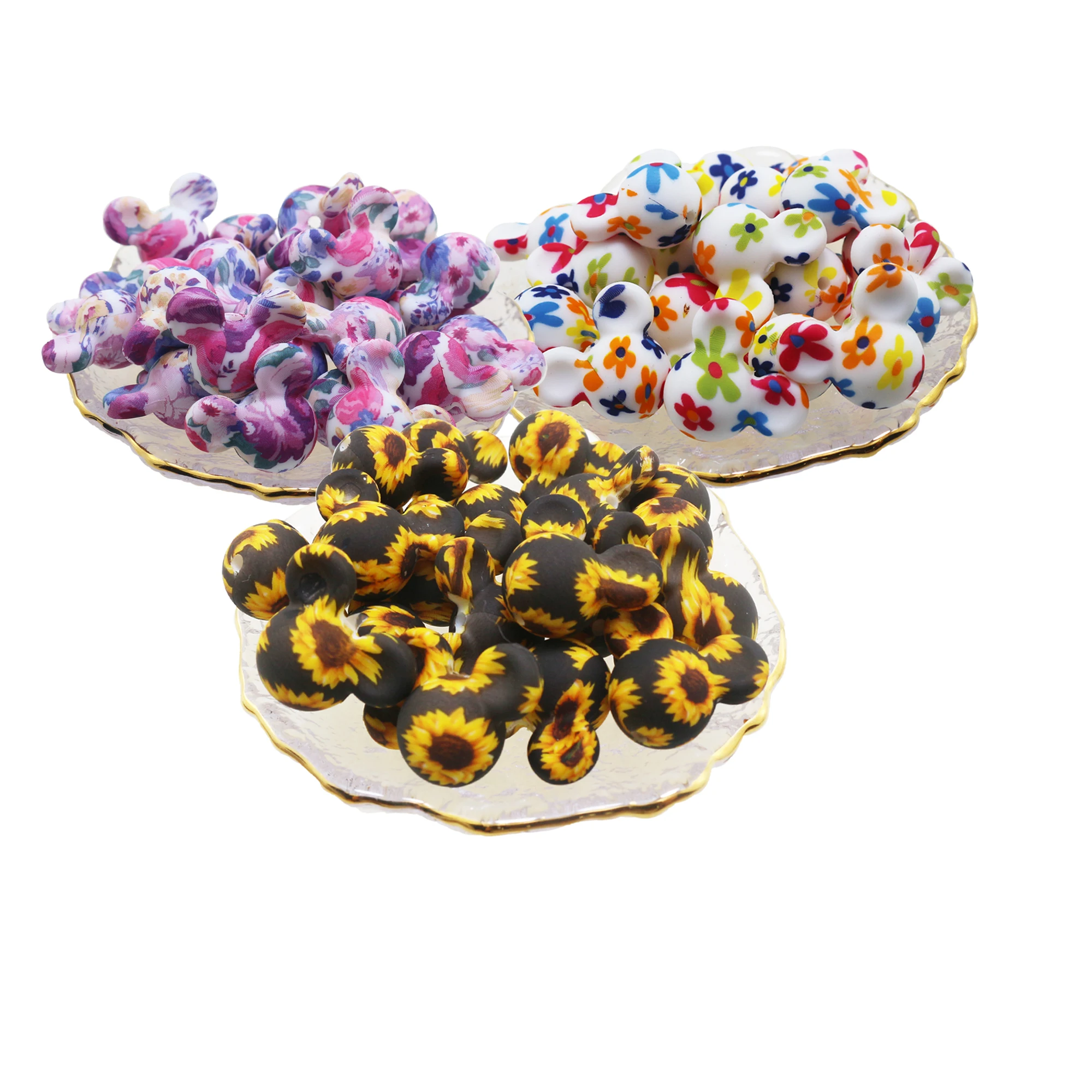 Wholesale Custom Leopard Print Mouse Silicone Beads Daisy Baby Teething Bpa Free Food Grade Jewelry Silicone Beads Baby Teething