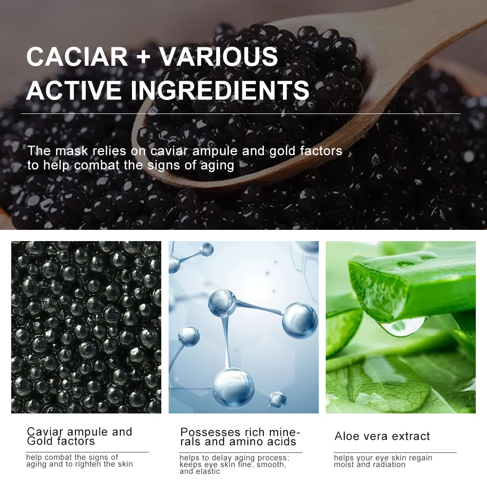 Black Caviar Eye Mask Hydrogel Eye Patch Collagen Anti Wrinkle Dark Circles Remover Parche Ojo Eyemask Sleep Eyepatch