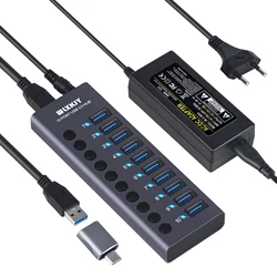 Factory In Stock High Speed usb splitter 10 Port Usb 3.0 Usb Hub With  Power Supply  Individual Led On