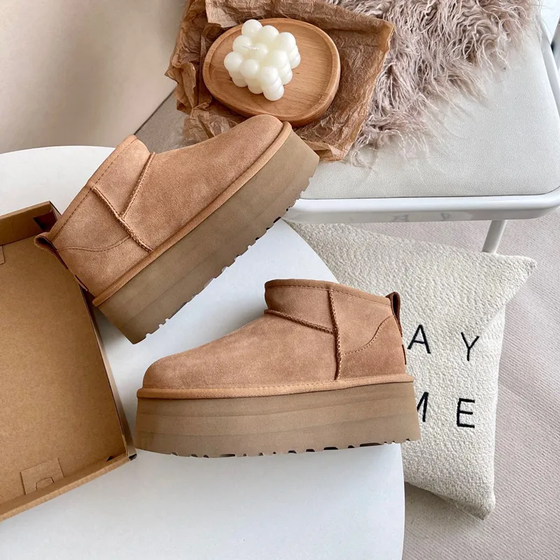 TX 100% sheepskin non-slip EVA sole Winter new snow women boots tall fur one thick sole design snow boots