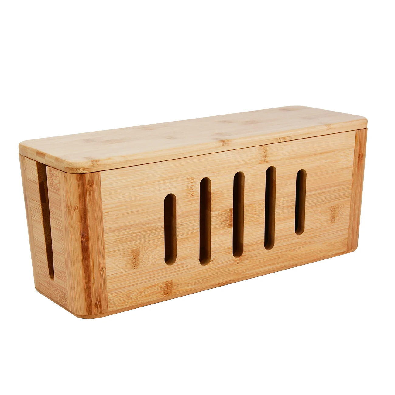 Bamboo Wood Cable Management Box Power Strips Organizer