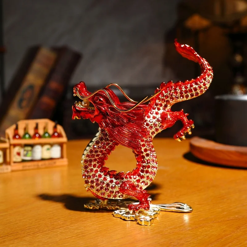 SHINNYGIFTS Full Stores Metal Craft Dragon of Tewelve Animals FengShui  Home Decorative Enameled New Creative Gift