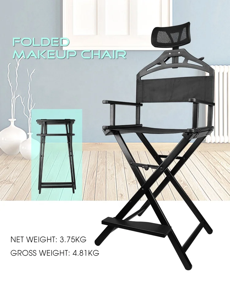 
Professional Makeup Artist Directors Chair Light Weight Foldable New Height Tall Folding with Replacement Cover Support 250 lbs 