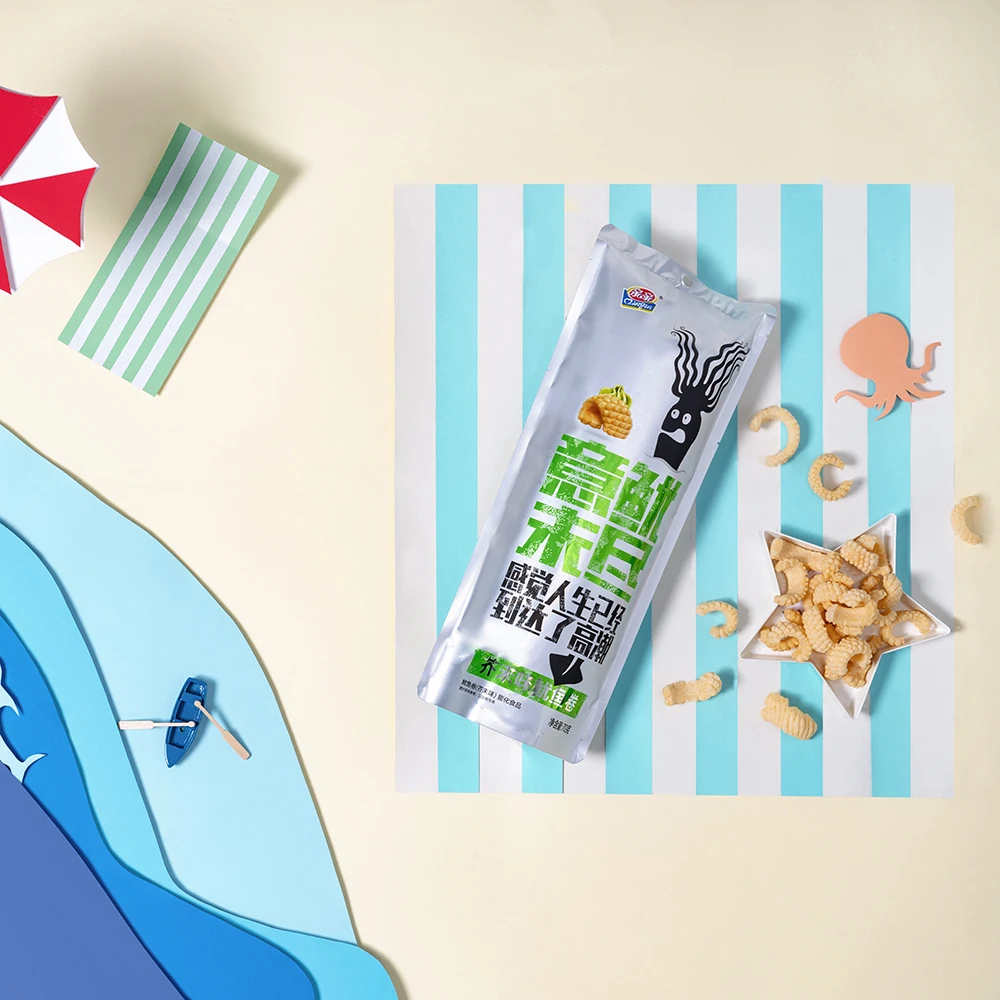 Qinqin OEM крекер для кальмаров 40 г японский вкус васаби воздушный закуска из морепродуктов оптовая продажа производитель ODM