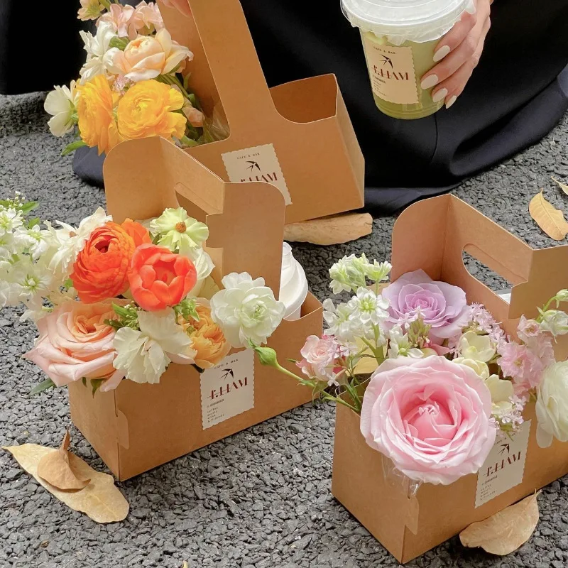 High-Quality Kraft Paper Handheld Paper Cup Holders Coffee Milk Tea Drinks Takeaway Packing Cup Holders