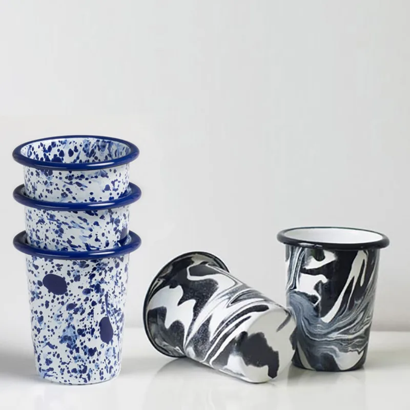 Eco friendly Korea novelty pattern splash swirl design metal enamel splatter coffee cup tumbler without handle