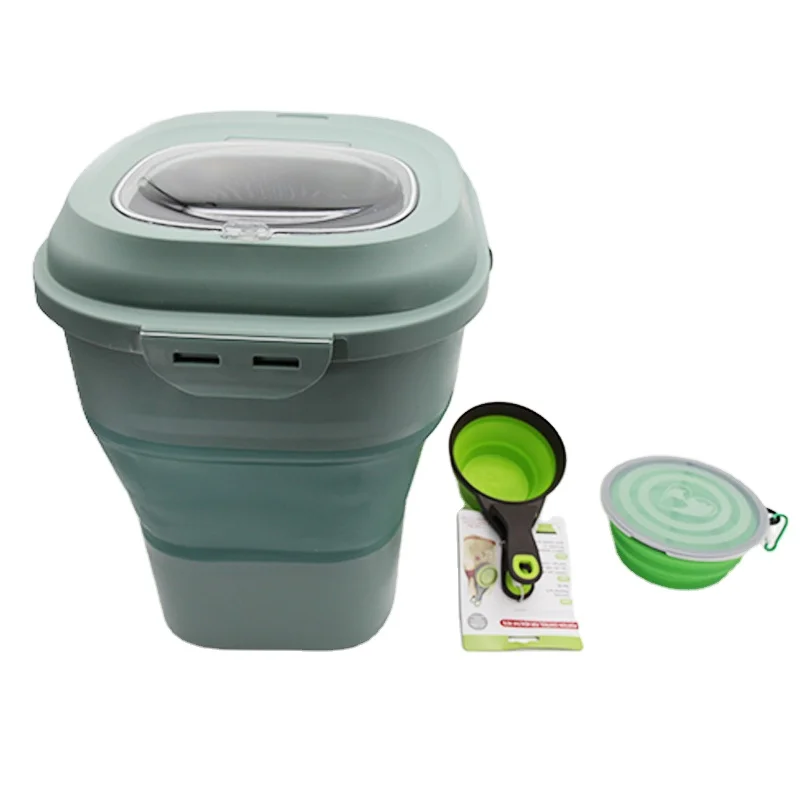 Pet products Plastic + silicone material collapsible bucket food storage buckets