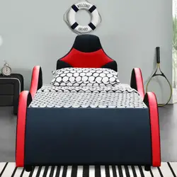 1497 Excellent S-shape Super Racing Car Style PU Leather Upholstery Kid Bed with Black&Red Match Color for Factory Price