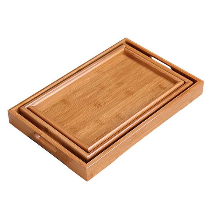 Custom Rectangle Bamboo Tea Serving Tray with Handles