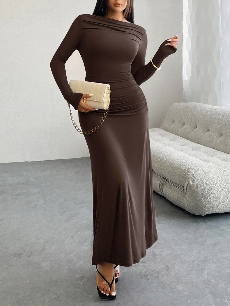 High quality women maxi slim long dresses 2024 autumn woman clothes latest fancy ladies dresses