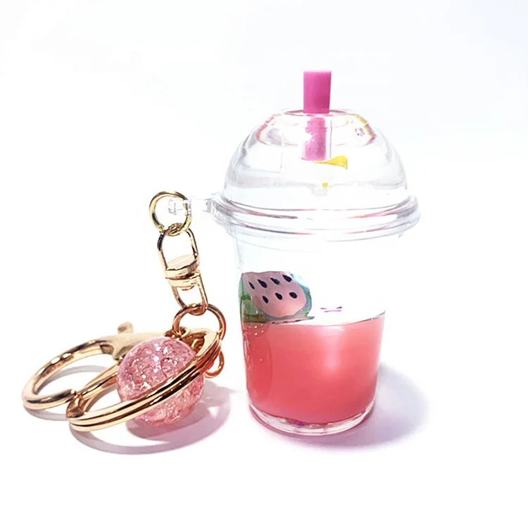 Custom Print Acrylic Mini Drink Liquid Boba Keychain Cute Cartoon Milk Tea Beverage Floating Keyring