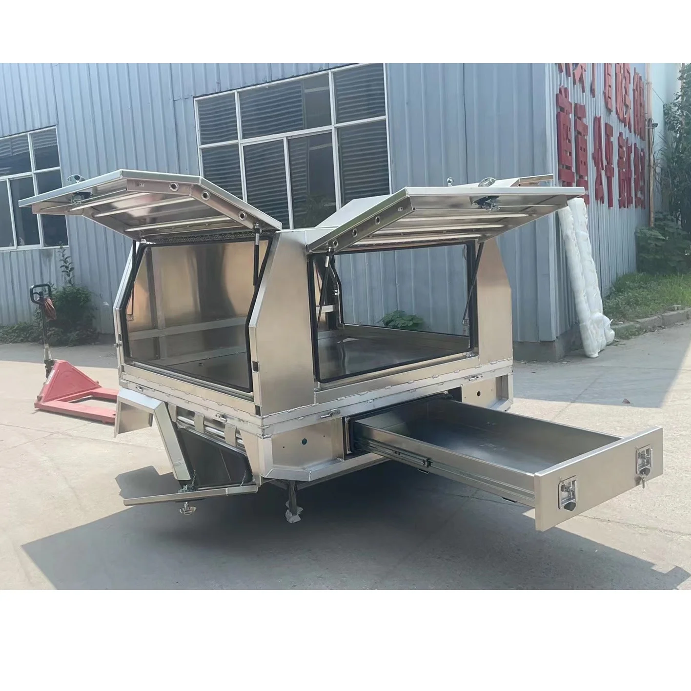 4x4 Black Aluminum Tool Box Truck Canopy And Ute Tray With Dog Box And Jack Legs For Pickup,Truck,Camping,Van