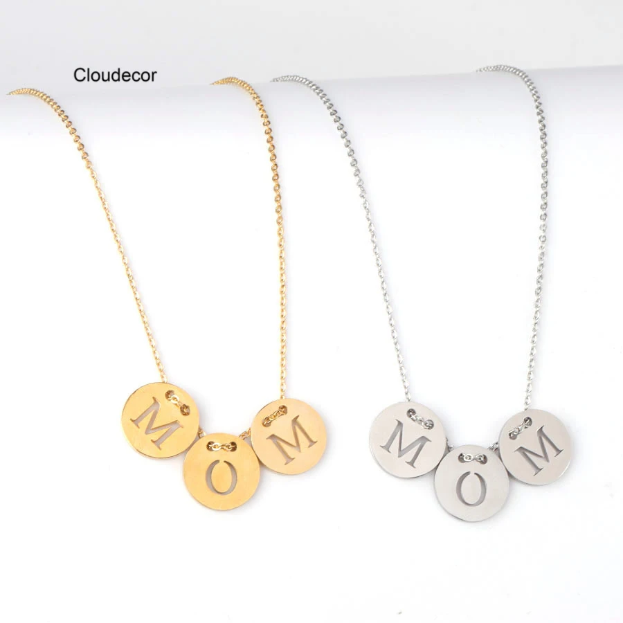 Ожерелье с буквами геометрической формы, ювелирное изделие из полированной нержавеющей стали с круглым кулоном в виде букв, подарок на день матери, ожерелье для мам