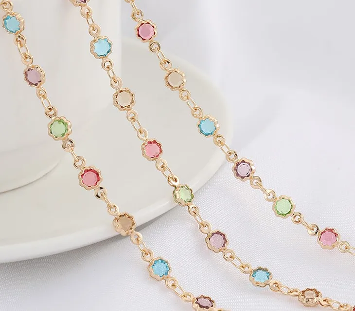 NANA 14k gold plated brass fashon design 2.5mm chain with 5mm colorful crystal beads,jewelry findings