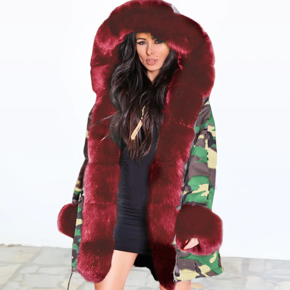 
Hot sale wholesale women winter bubble coats warm thick long camouflage puffer jacket with big pockets 