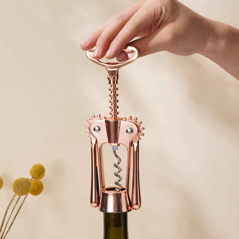Hot Sale Rose Gold Corkscrew Wine Opener With Linen Pouch Custom Logo Wine Opener  Lever Advanced Wine Bottle Opener