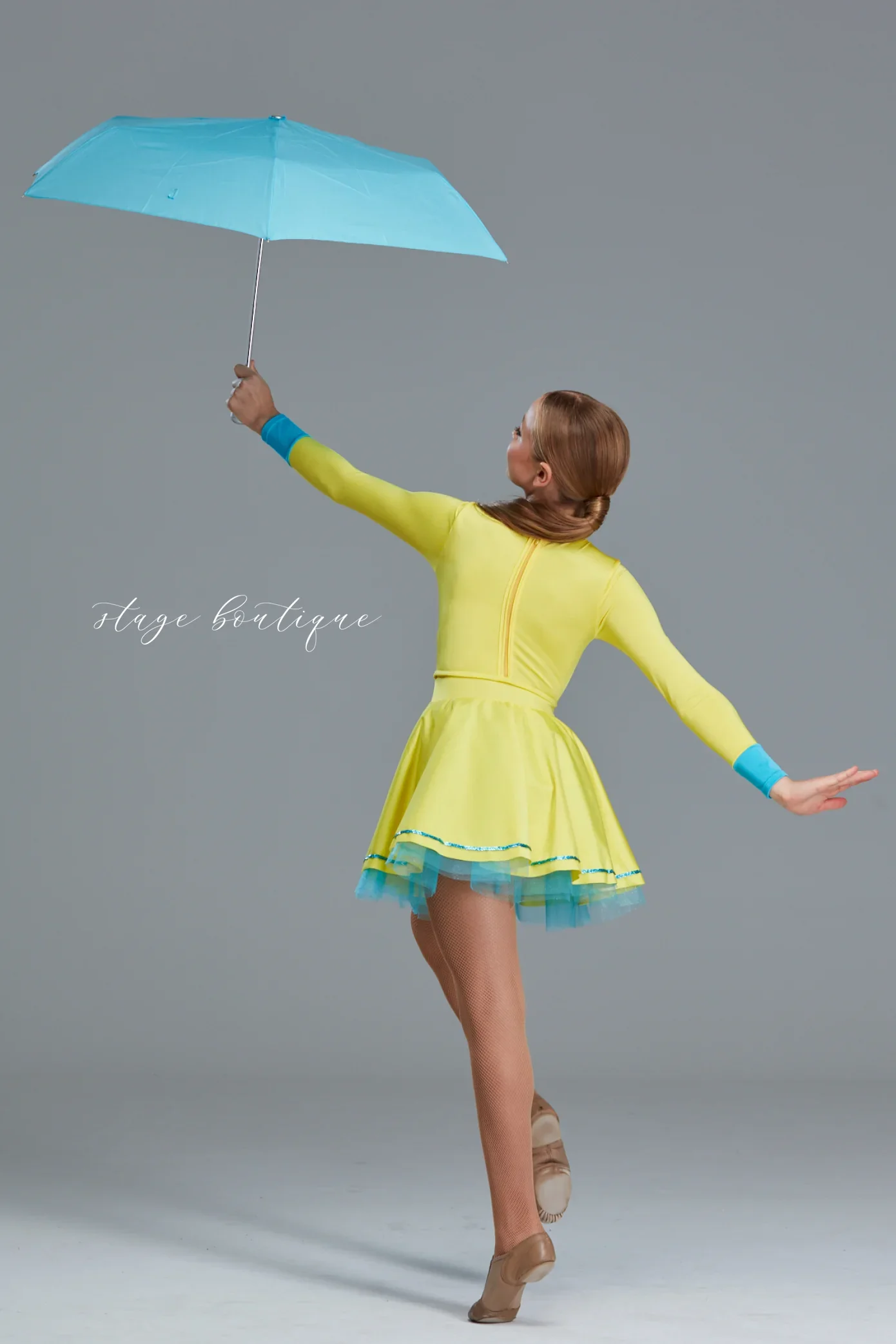 Girls  Yellow Lycra Fabric Back Zipper Jazz/ Tap Dance Dresses With Tutu Skirt Ballet Long Sleeve Costume for Performance