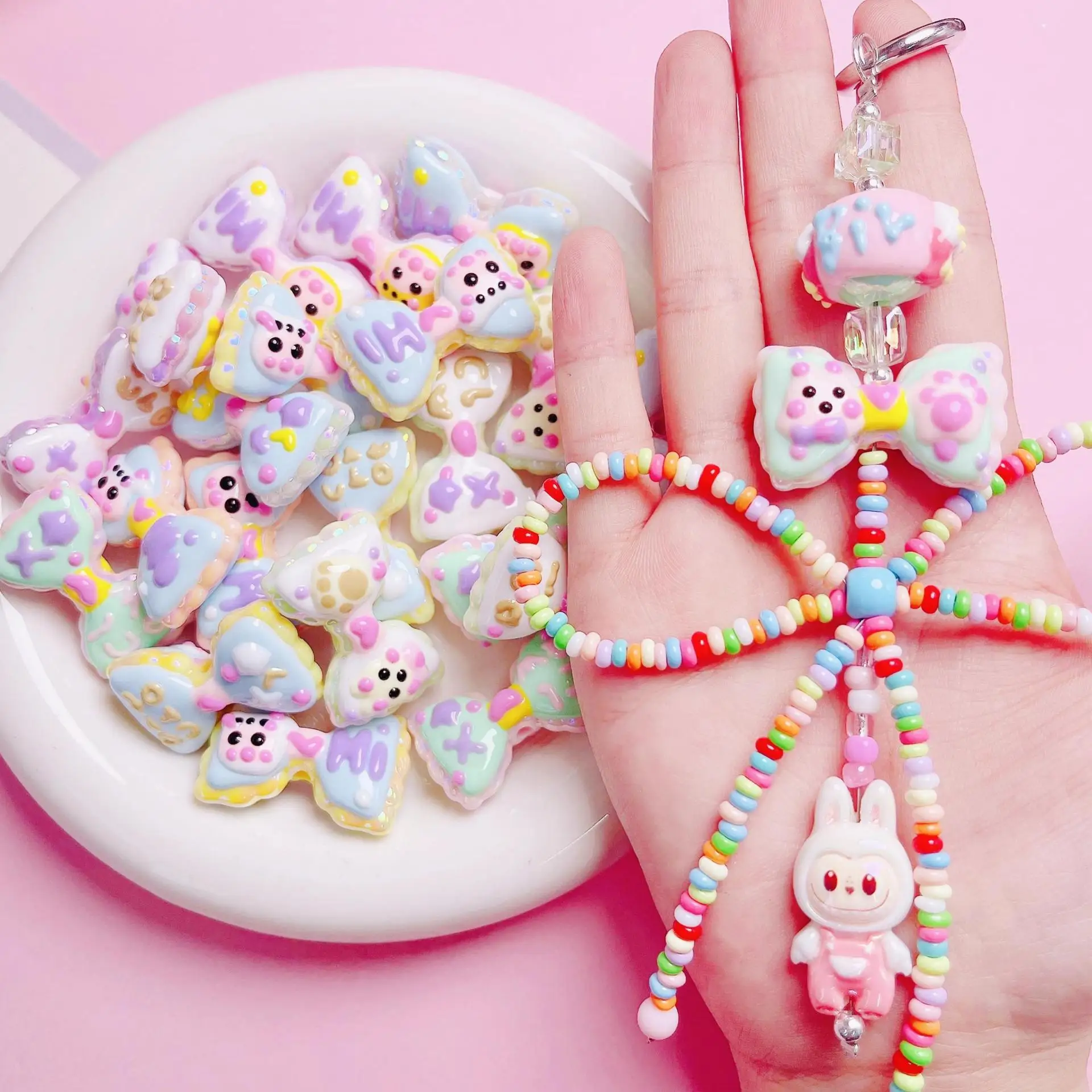 Heavy Duty Heavy Oil Hand-Painted Bow Loose Beads Diy Cell Phone Chain Keychain Accessories Acrylic Beads