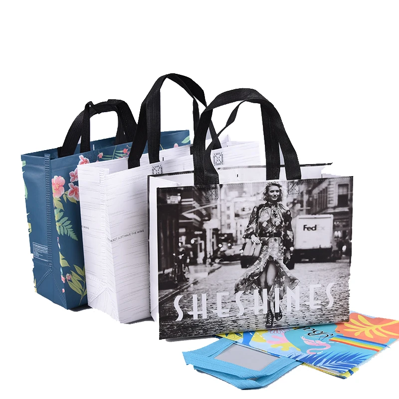 custom full printed reusable shopper tote bags non woven laminated waterproof pp polypropylene bag cloth packaging carry bag