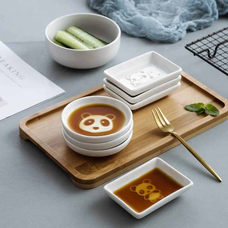 Japanese Style Cartoon Panda Dish Small Ceramic Seasoning Dish Soy Sauce Vinegar Dish Cute Mini Saucer Plate