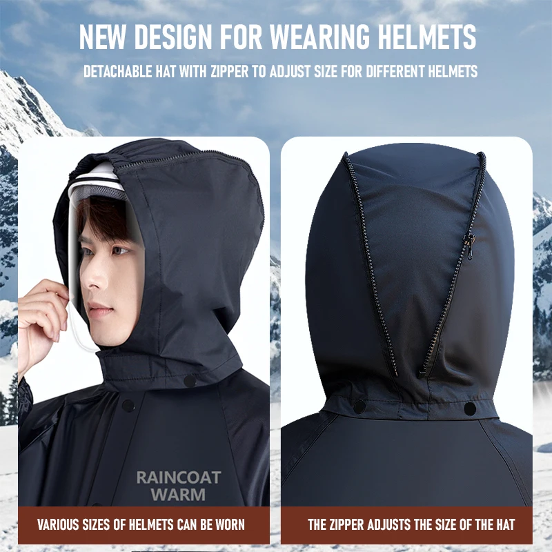 Fashionable one-piece waterproof Double Layer long raincoat with warm velvet lining windproof rain poncho winter riding Hiking