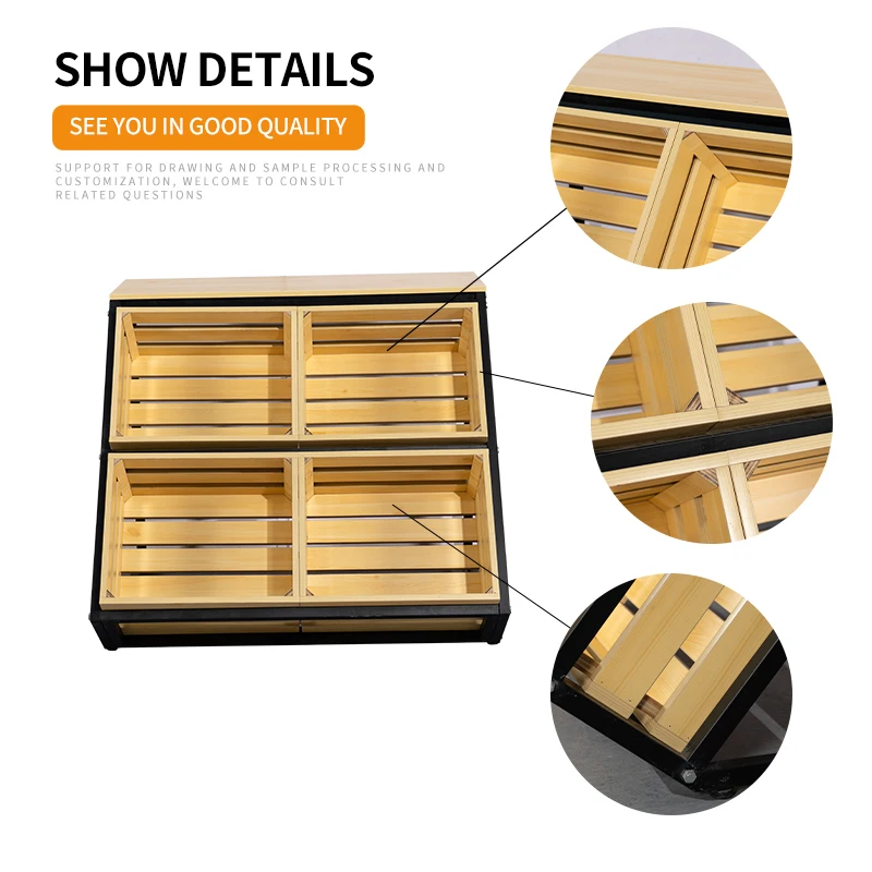 OEM ODM custom convenience store equipment wood floor Food fruit vegetable Rack supermarket shelves