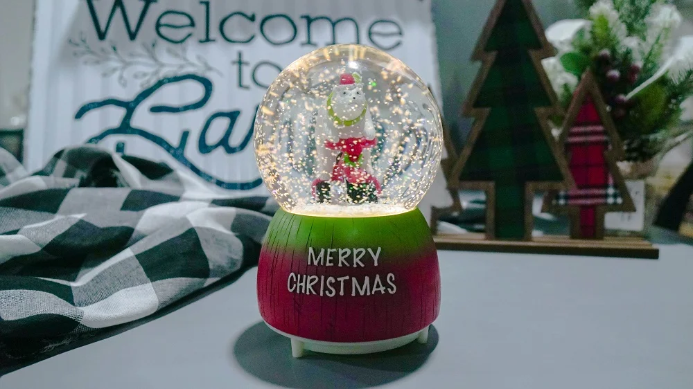 FREE SAMPLE Polar bear music crystal ball decoration resin glass polar bear riding tricycle