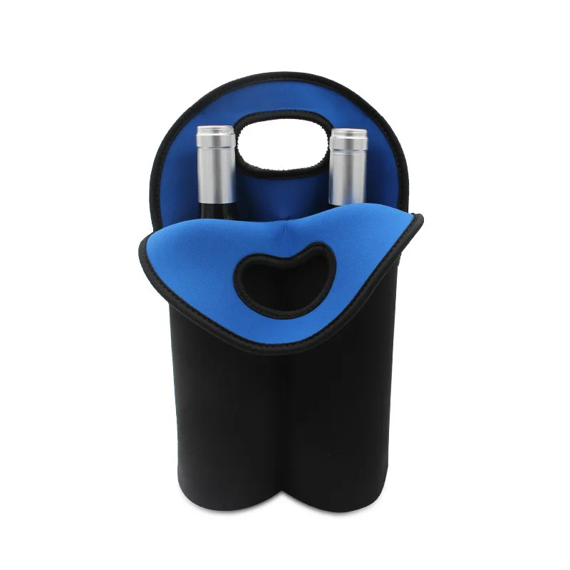 Portable Thermal Insulation Cooling Diving Material 750ml Thermal Insulation Double Bottle Champagne Wine Carrier Tote Bag