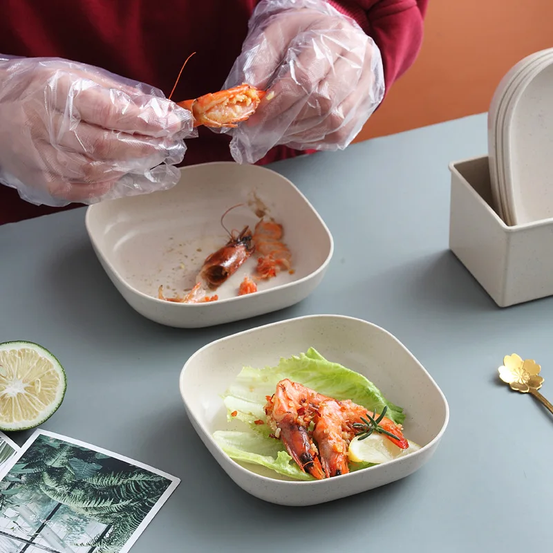 Wheat Straw Plate Set Can Be Reused 5 Pieces Plus 1 Plate Holder Suitable for Salads Desserts Appetizers Fruits Snacks Bread