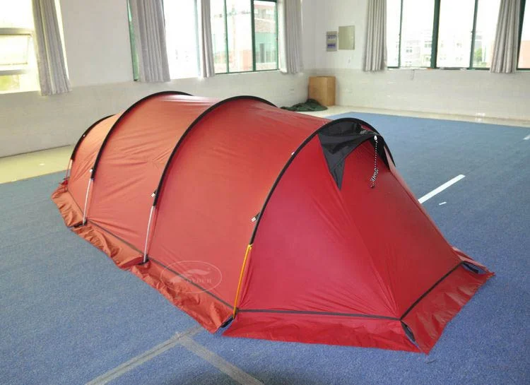 China Manufacturer Ripstop Nylon Polyurethane Silicone Coating 3-person Camping Tunnel Tent Seam Taping 4 Season with Snow Flap