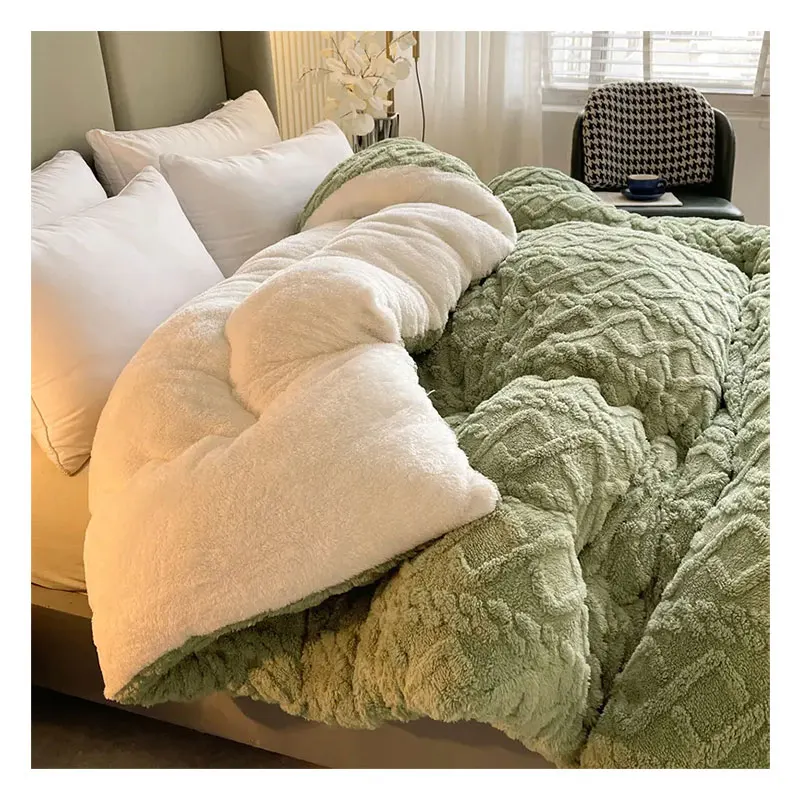 3D Arabesque Double-Sided Heavy Sherpa Comforter Home Winter Warm Soft Fleece Queen Size Bed Quilt